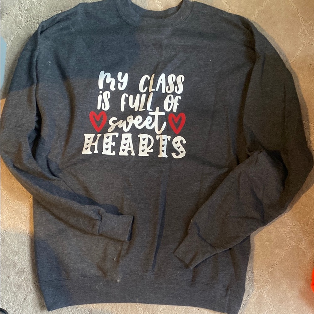 Gray Crewneck Sweater with Sweet Hearts Design